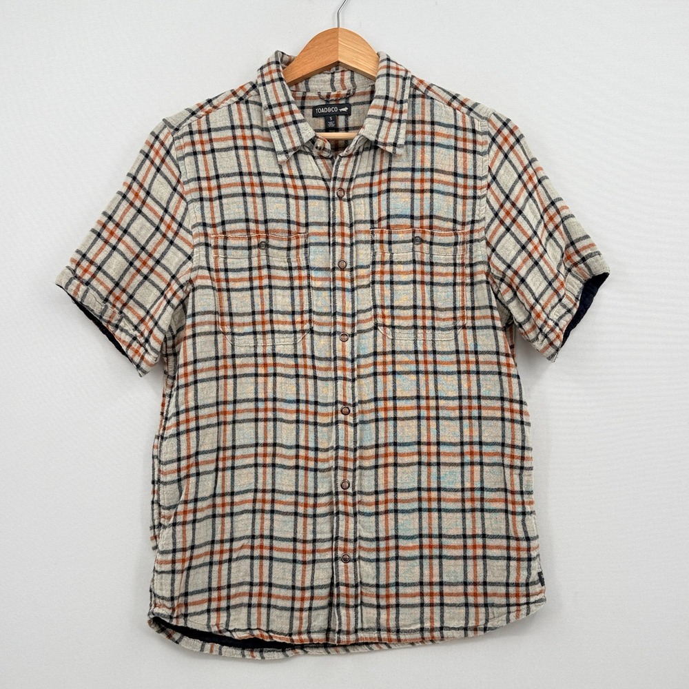 Toad&Co Plaid Shirt Mens Small Cream Orange Gauze Gorpcore Hiking Cabincore